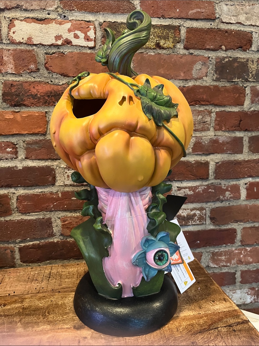 Whimsical Orange Pumpkin Figurine with Pink Accent - Picture 1 of 14